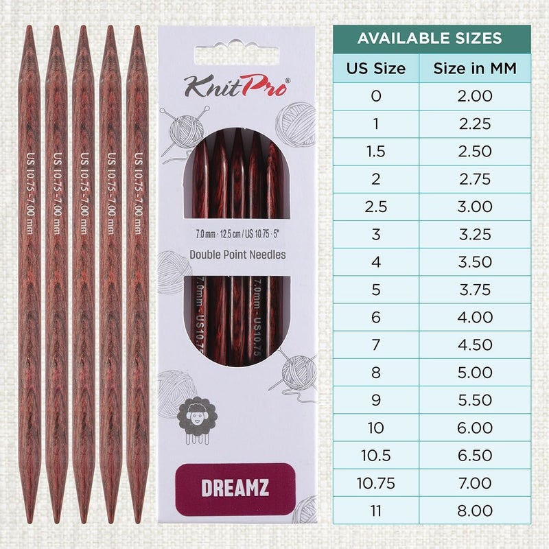 Knit Pro Dreamz Double Pointed Needles 5" (12.5cm) | US Size 10.75 (7mm) - Image 4
